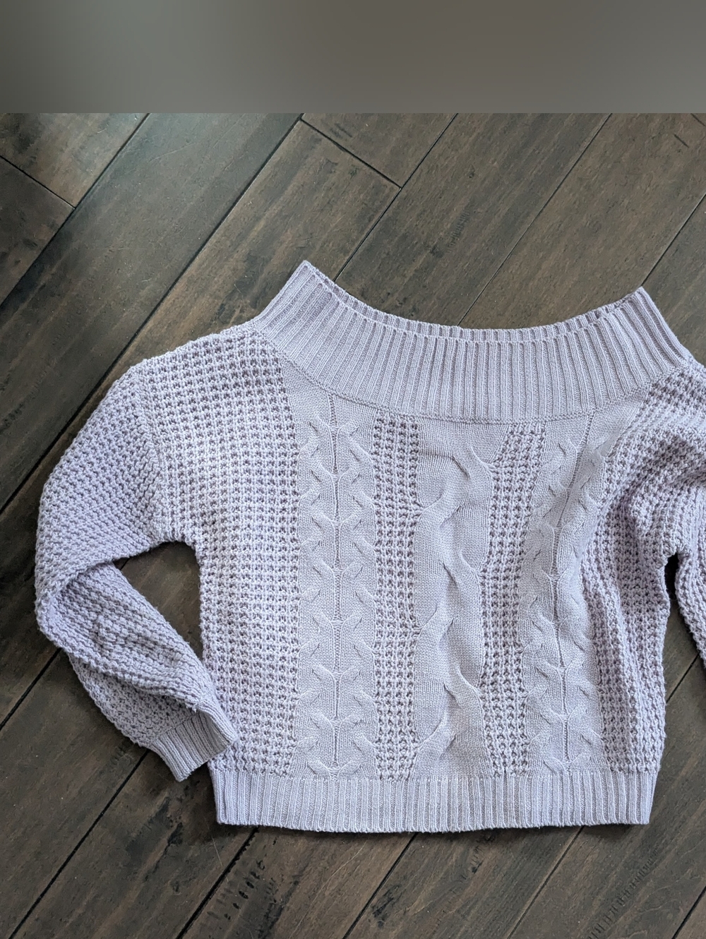 UK2LA Off-the-Shoulder Cable & Textured Knit Sweater - Lavender